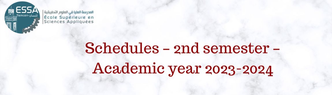 Schedules – 2nd semester – Academic year 2023-2024